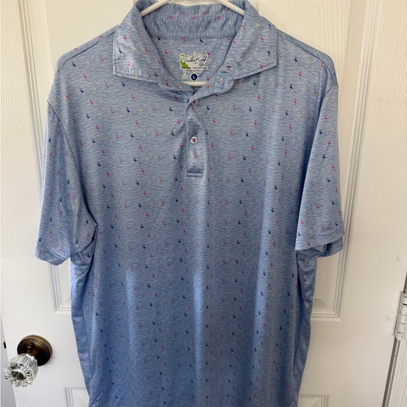 Tailorbyrd Other - Tailorbyrd Light Blue Polo with multi colored bird print